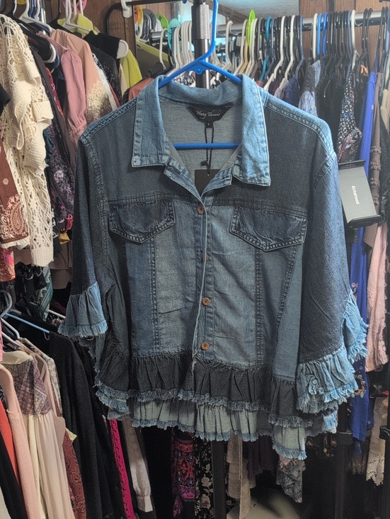 Young Threads Tops - Young Threads Blue Denim Ruffle Jacket NWT